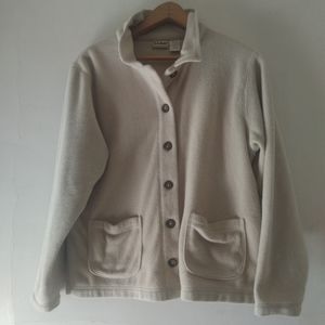 L.L. Bean Women's Size M Beige Tan Button Closure Fleece Fall Sweater Jacket